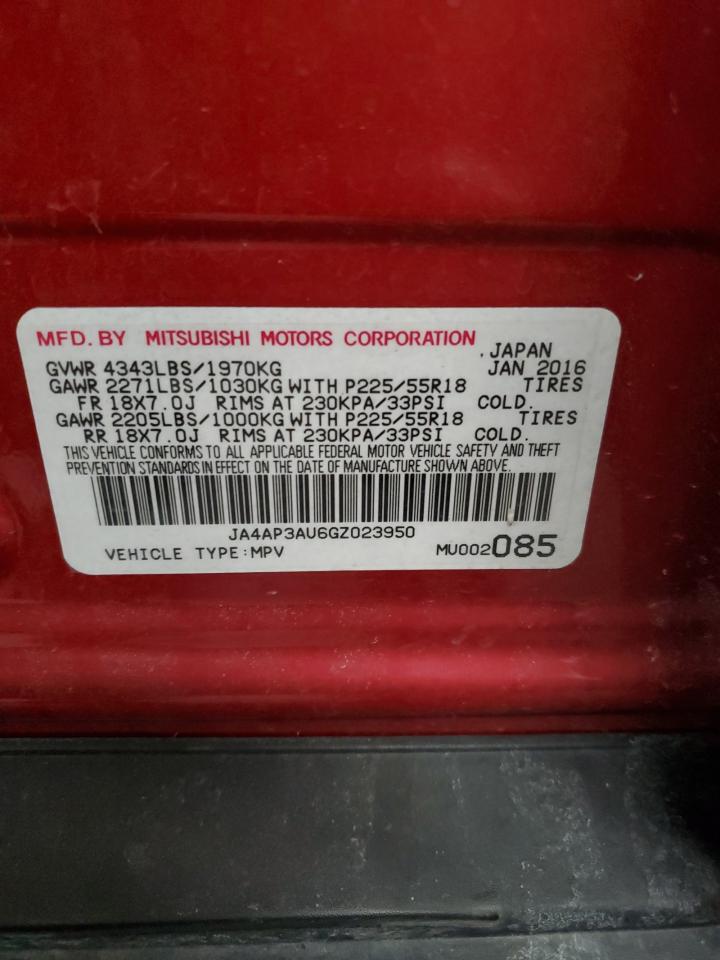 2016 Mitsubishi Outlander VIN JA4AP3AU6GZ023950 Copart auction photo, front end / side damage thumbnail 16