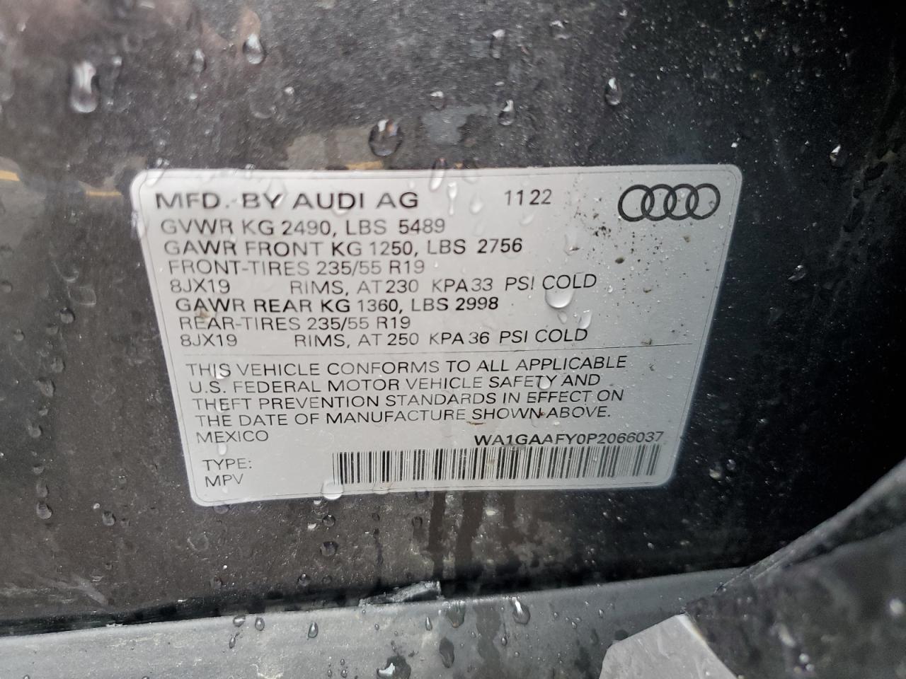 2023 Audi Q5 VIN WA1GAAFY0P2066037 Copart auction photo, all over / mechanical damage thumbnail 13