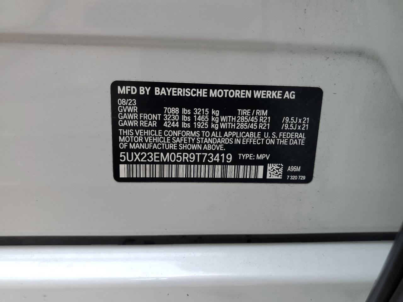 2024 BMW X7 VIN 5UX23EM05R9T73419 Copart auction photo, hail damage thumbnail 14