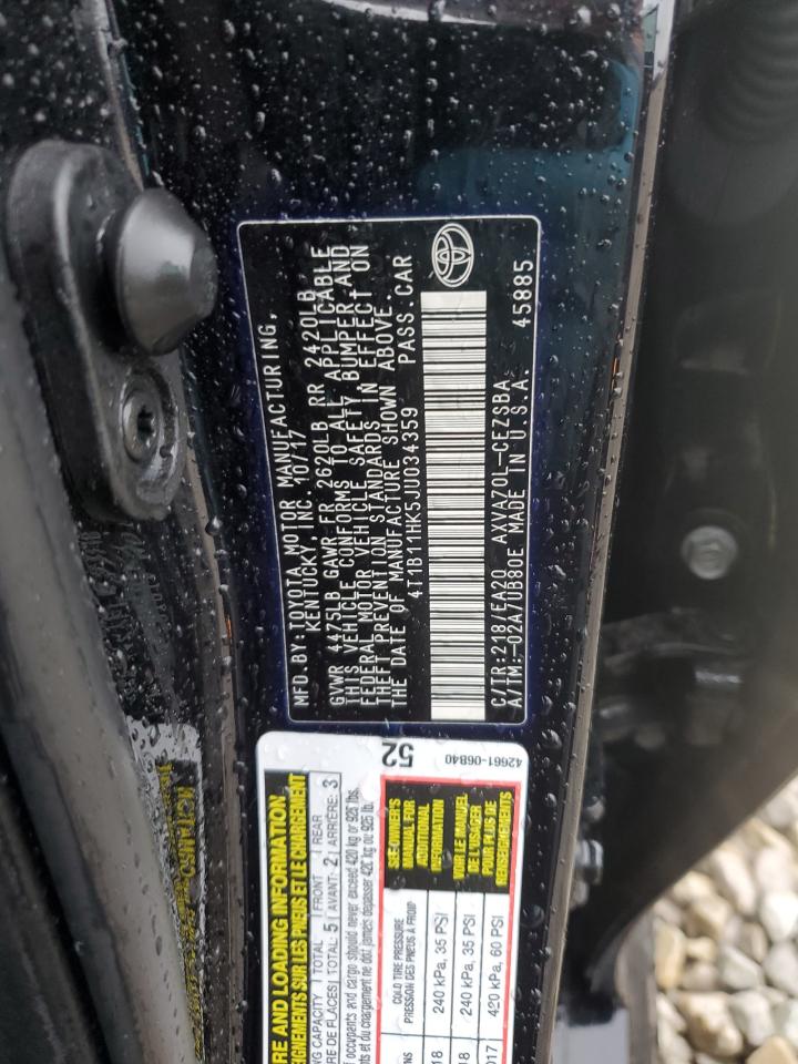 2018 Toyota Camry VIN 4T1B11HK5JU034359 Copart auction photo, front end damage thumbnail 14