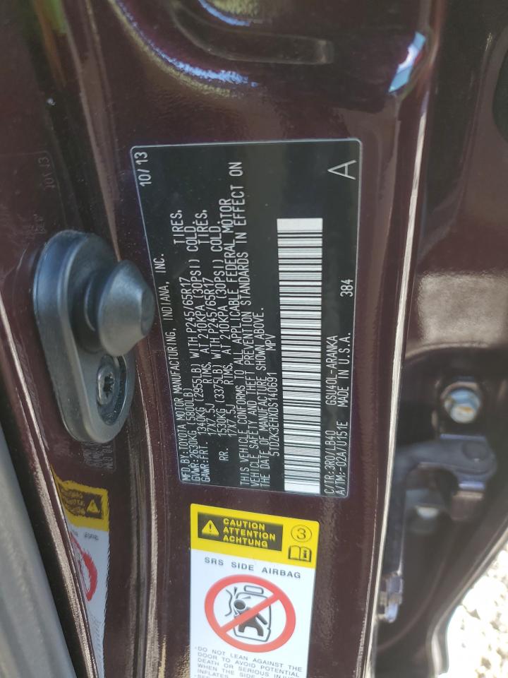 2013 Toyota Highlander VIN 5TDZK3EHXDS140691 Copart auction photo, rear end damage thumbnail 13