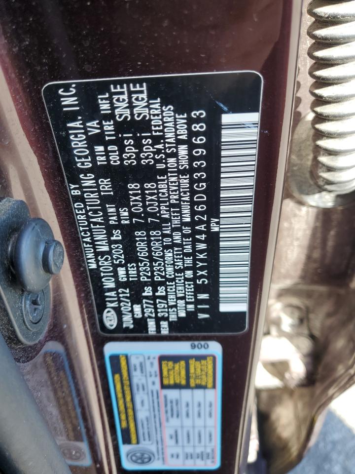 2013 KIA Sorento VIN 5XYKW4A26DG339683 Copart auction photo, front end damage thumbnail 13