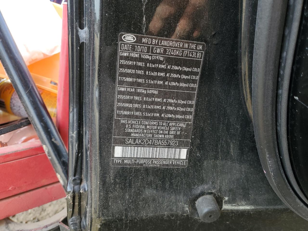2011 Land Rover LR4 VIN SALAK2D47BA557923 Copart auction photo, mechanical damage thumbnail 12