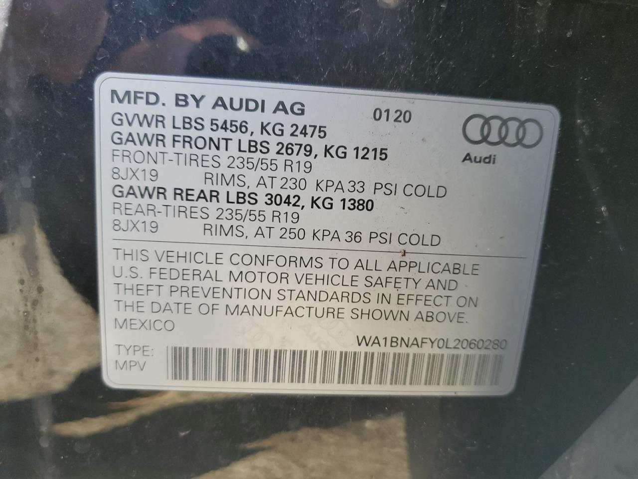 2020 Audi Q5 VIN WA1BNAFY0L2060280 Copart auction photo, front end damage thumbnail 16