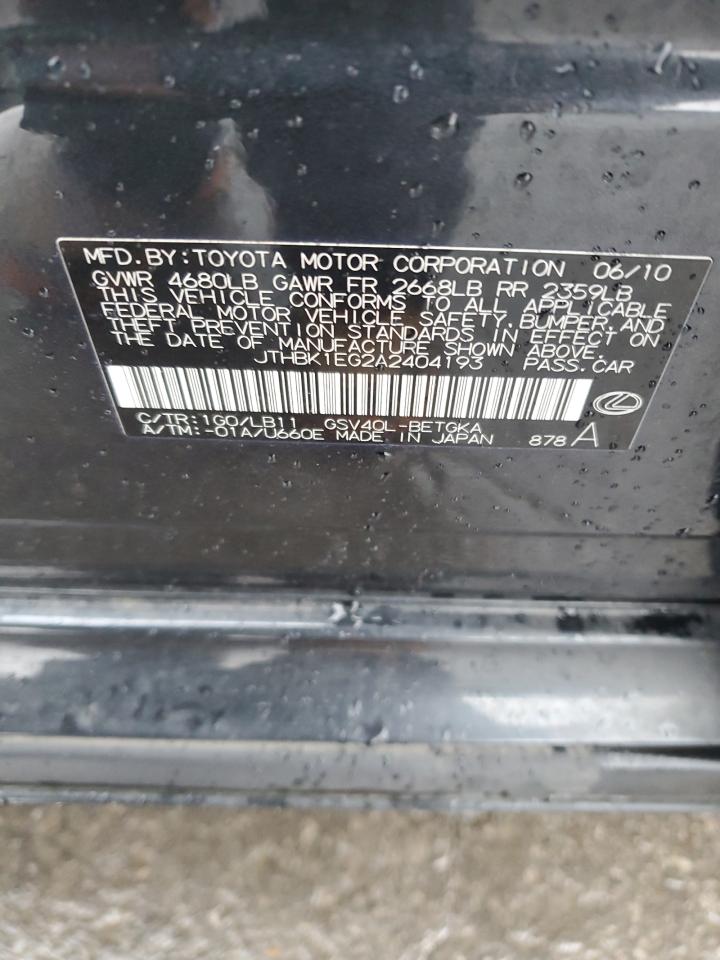 2010 Lexus ES VIN JTHBK1EG2A2404193 Copart auction photo, front end damage thumbnail 12