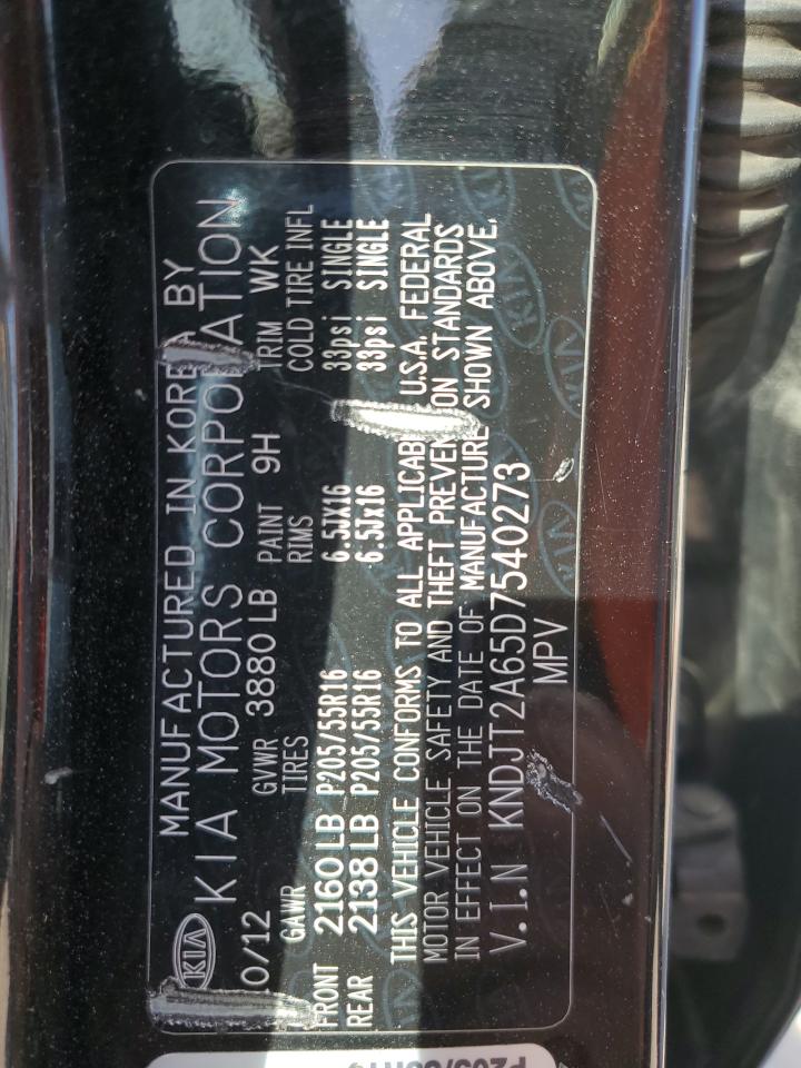 2013 KIA Soul VIN KNDJT2A65D7540273 Copart auction photo, front end / minor dent/scratches damage thumbnail 12