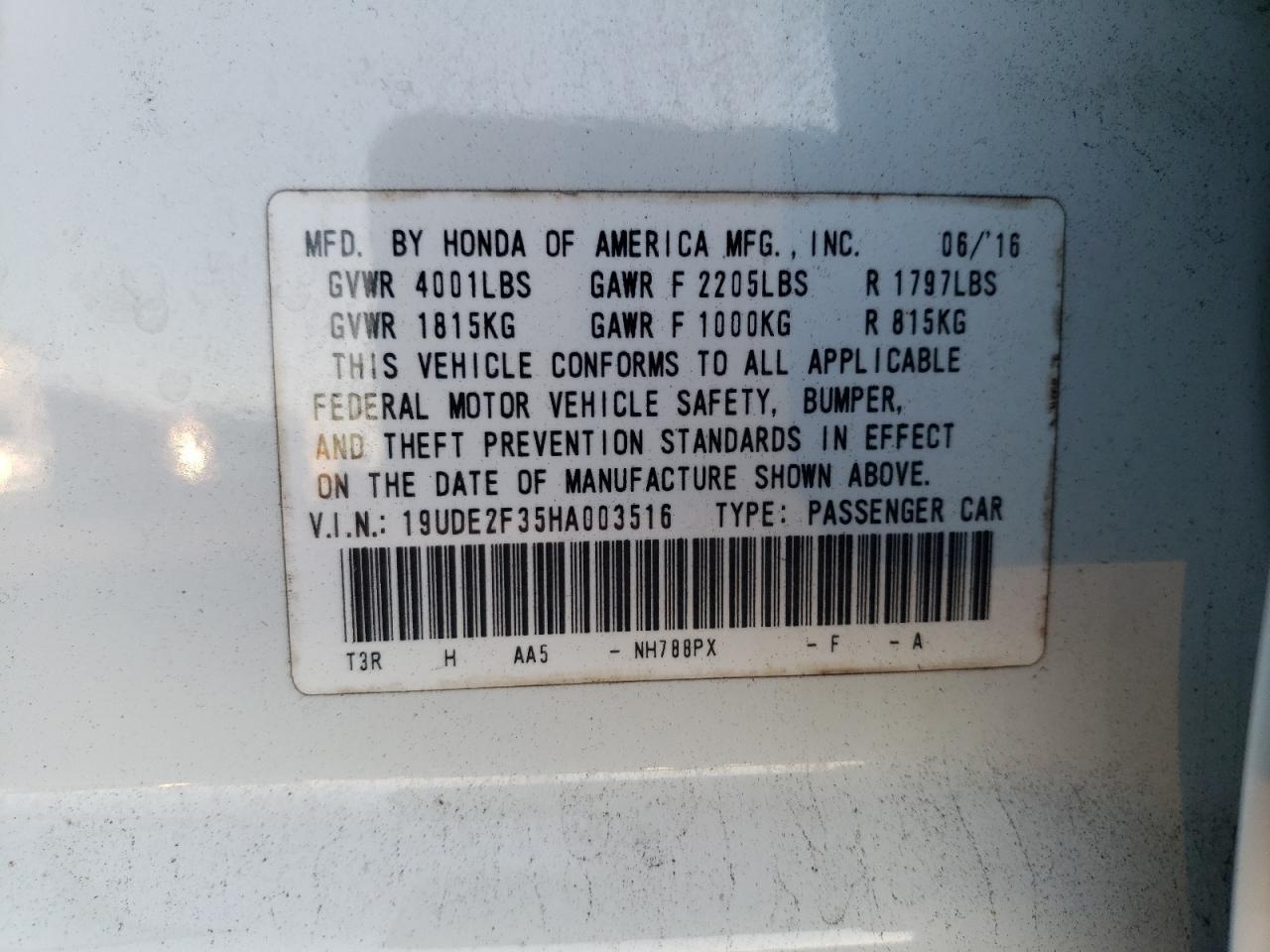 2017 Acura ILX VIN 19UDE2F35HA003516 Copart auction photo, front end damage thumbnail 12