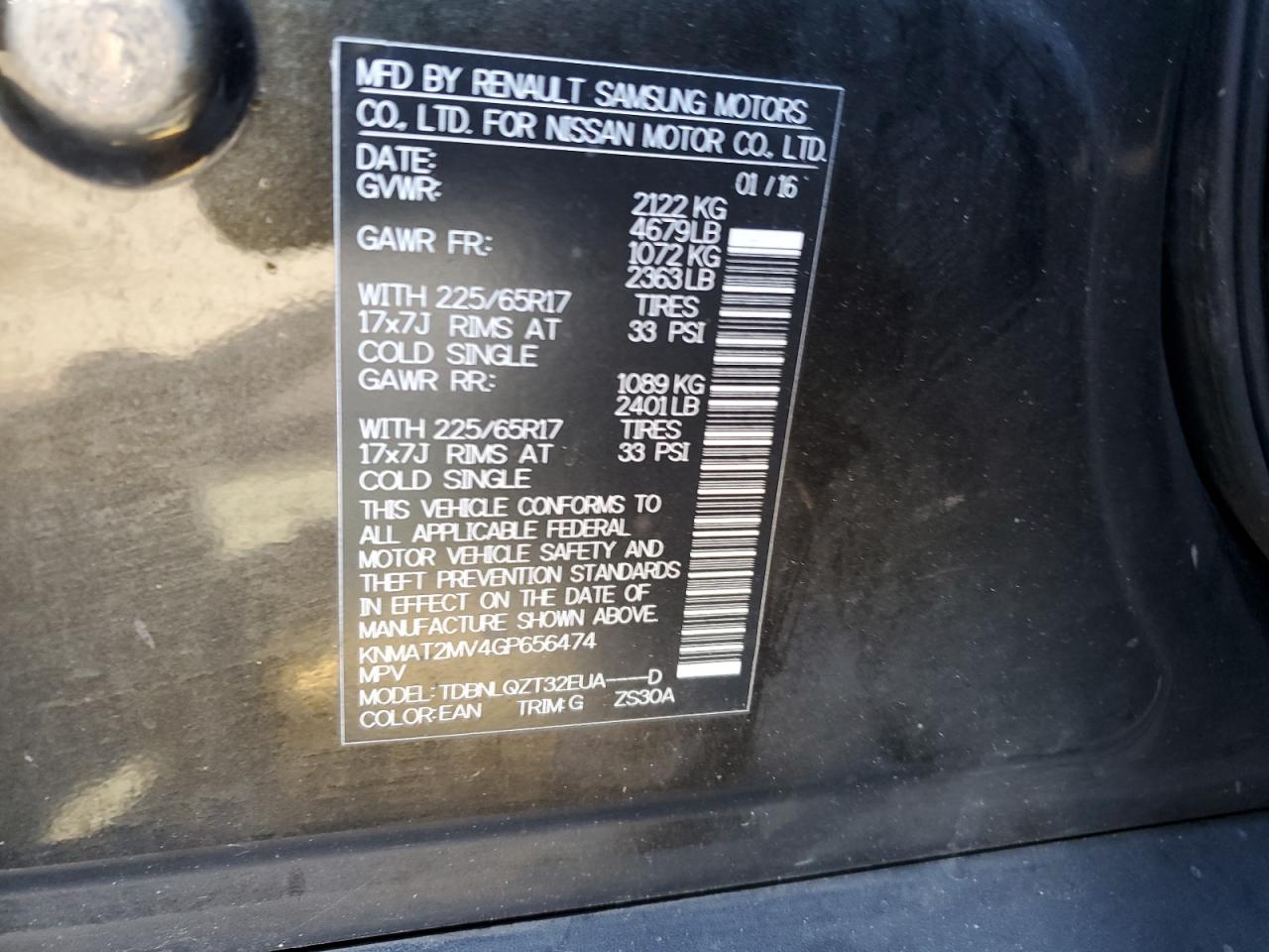 2016 Nissan Rogue VIN KNMAT2MV4GP656474 Copart auction photo, front end / minor dent/scratches damage thumbnail 14