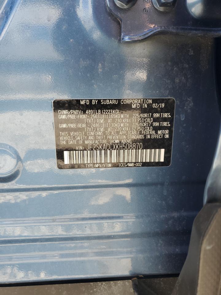 2019 Subaru Forester VIN JF2SKACCXKH508870 Copart auction photo, front end / minor dent/scratches damage thumbnail 15