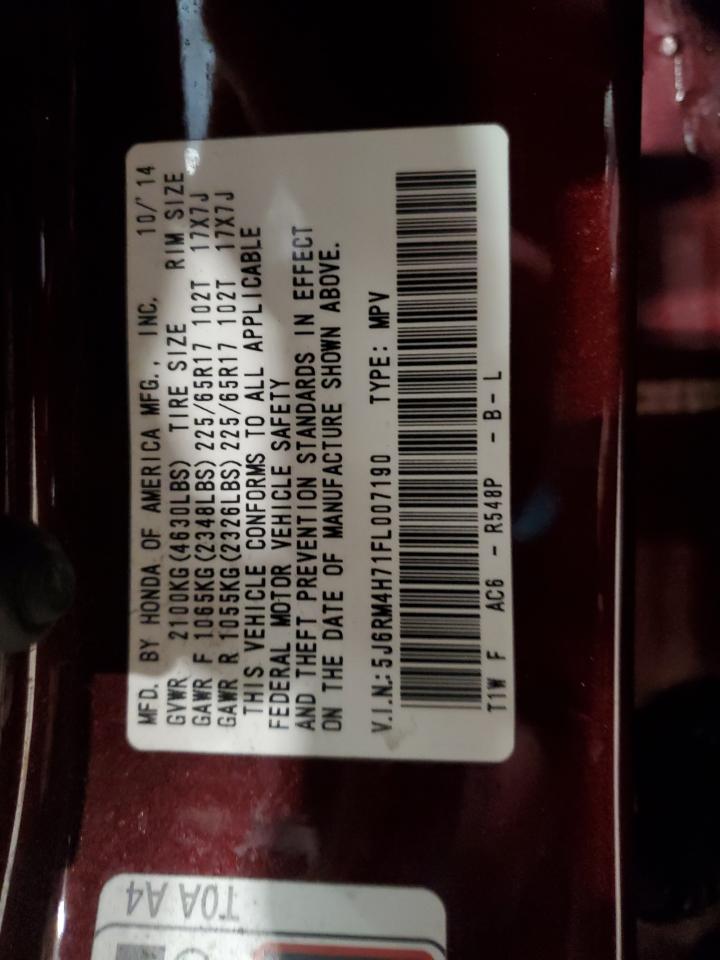 2015 Honda CR-V VIN 5J6RM4H71FL007190 Copart auction photo, side / undercarriage damage thumbnail 13