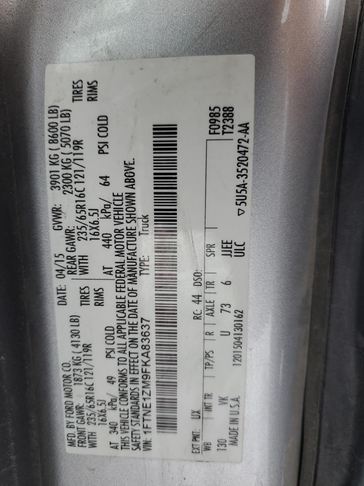 2015 Ford Transit VIN 1FTNE1ZM9FKA83637 Copart auction photo, front end damage thumbnail 13