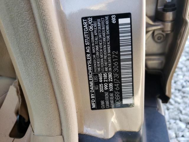 2003 Mercedes-Benz C-klasse VIN WDBRF64J73F306172 Copart auction photo, rear end damage thumbnail 12