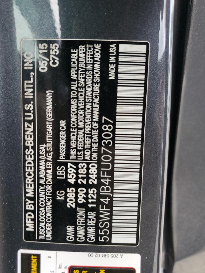 2015 Mercedes-Benz C-klasse VIN 55SWF4JB4FU073087 Copart auction photo, front end / minor dent/scratches damage thumbnail 12