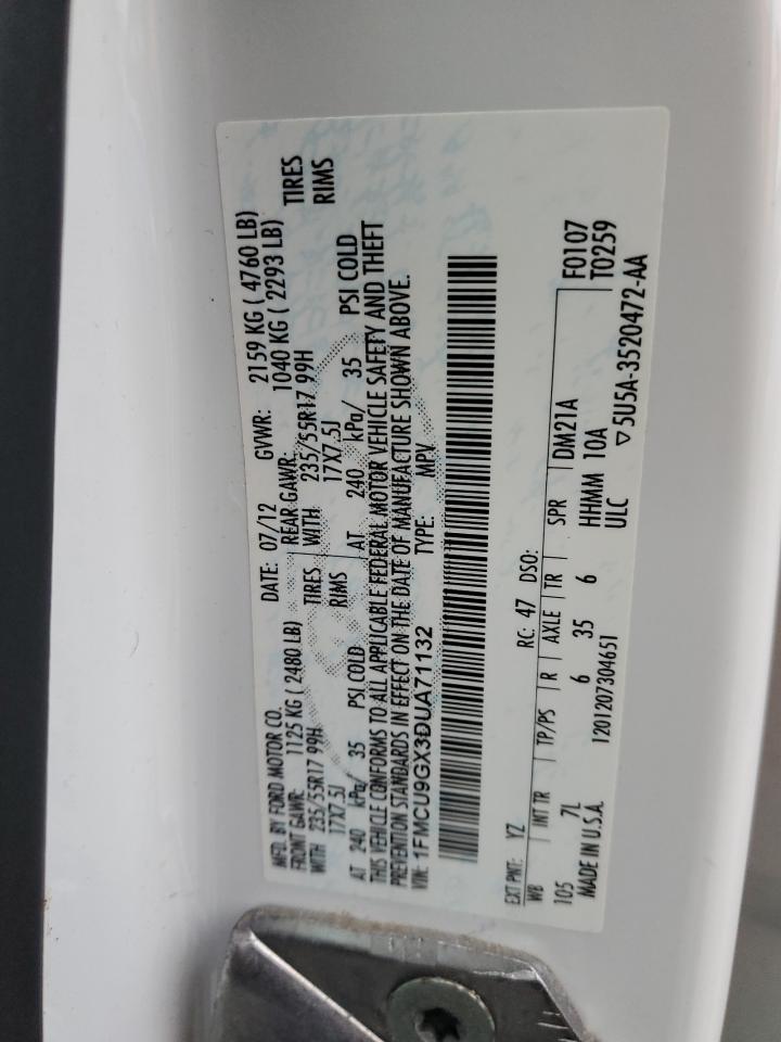 2013 Ford Escape VIN 1FMCU9GX3DUA71132 Copart auction photo, front end damage thumbnail 14