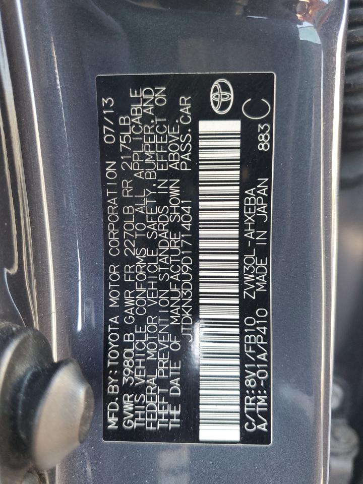 2013 Toyota Prius VIN JTDKN3DU9D1714041 Copart auction photo, front end / rear end damage thumbnail 14