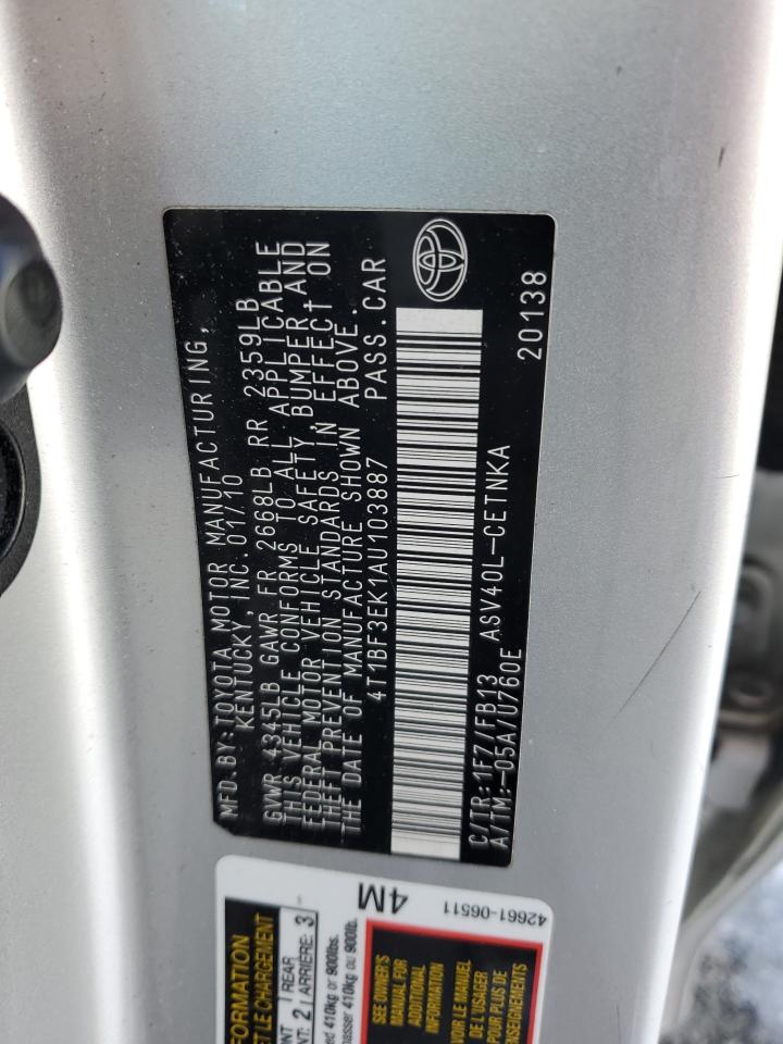 2010 Toyota Camry VIN 4T1BF3EK1AU103887 Copart auction photo, front end / minor dent/scratches damage thumbnail 14