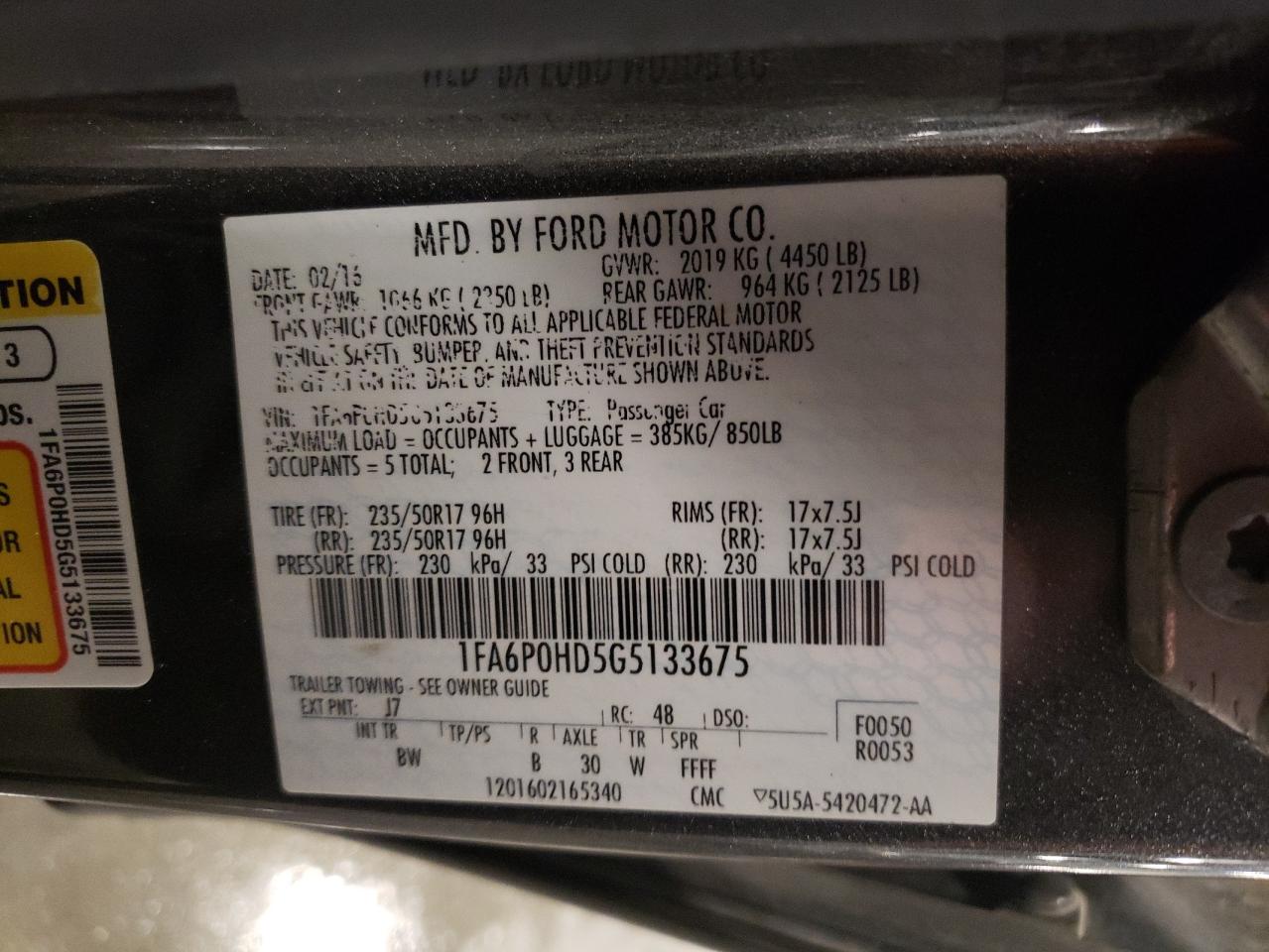 2016 Ford Fusion VIN 1FA6P0HD5G5133675 Copart auction photo, front end damage thumbnail 13