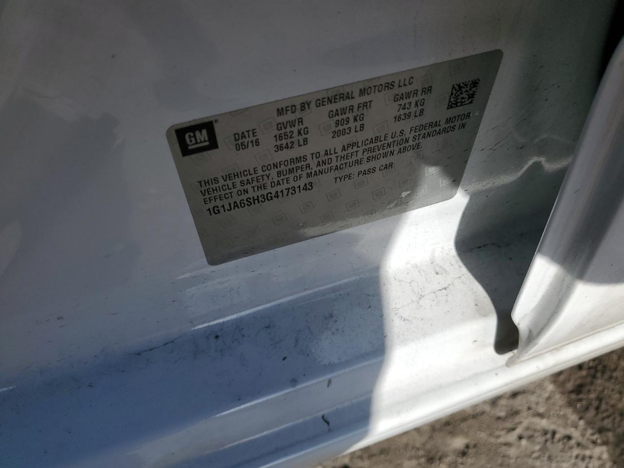 2016 Chevrolet Sonic VIN 1G1JA6SH3G4173143 Copart auction photo, all over damage thumbnail 13