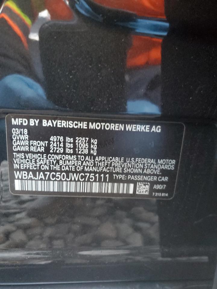 2018 BMW 5er VIN WBAJA7C50JWC75111 Copart auction photo, front end damage thumbnail 12