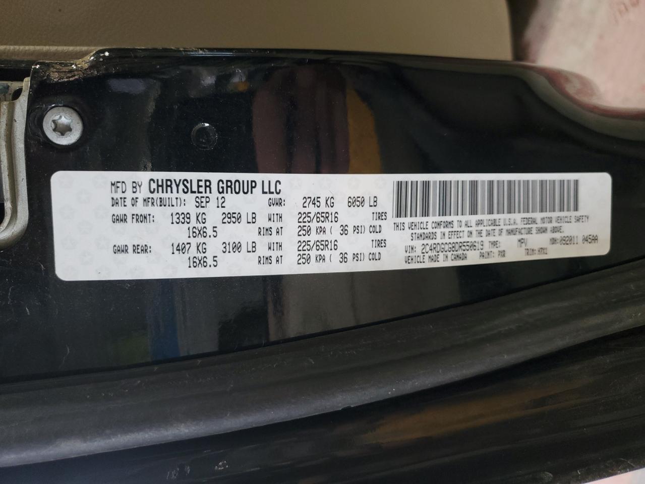 2013 Dodge Caravan VIN 2C4RDGCG8DR550619 Copart auction photo, front end damage thumbnail 13