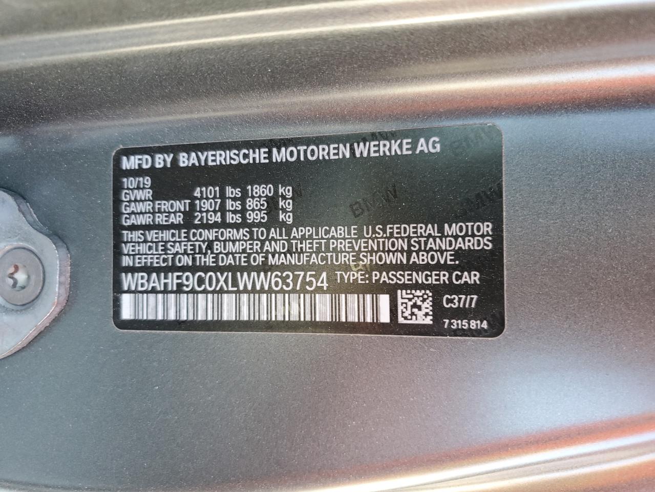 2020 BMW Z4 VIN WBAHF9C0XLWW63754 Copart auction photo, rear end / minor dent/scratches damage thumbnail 12
