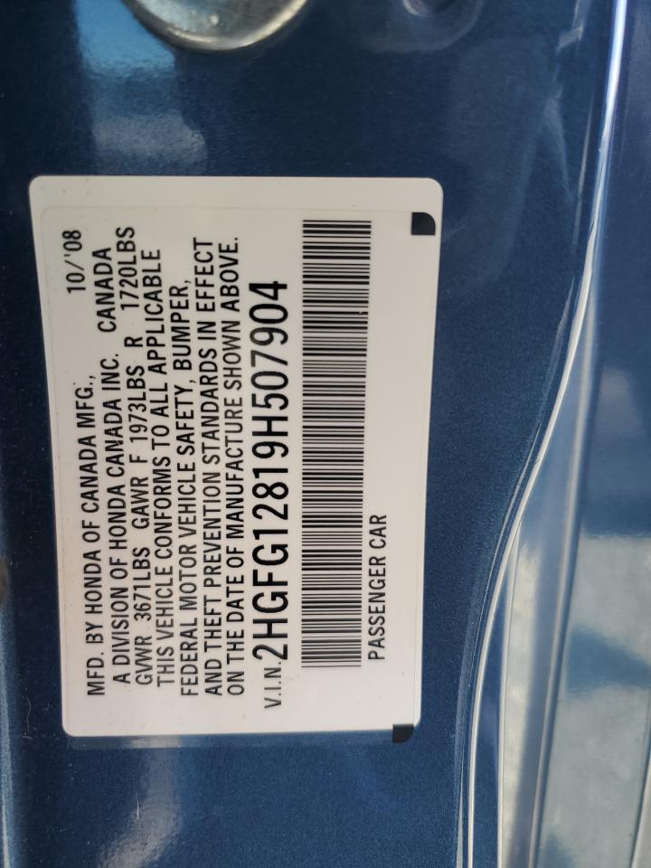 2009 Honda Civic VIN 2HGFG12819H507904 Copart auction photo, side damage thumbnail 12