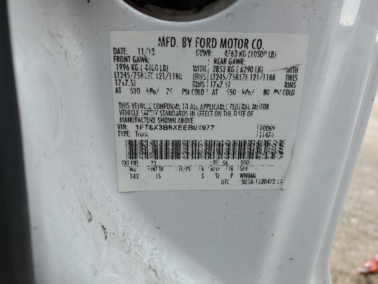 2014 Ford F350 VIN 1FT8X3B6XEEB01977 Copart auction photo, front end damage thumbnail 12