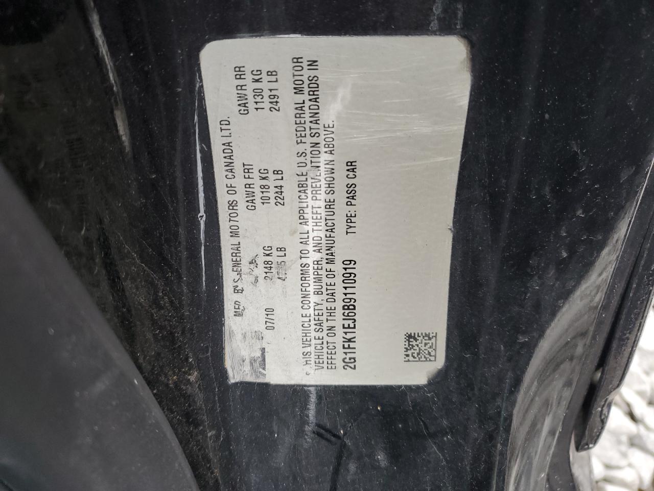 2011 Chevrolet Camaro VIN 2G1FK1EJ6B9110919 Copart auction photo, front end / side damage thumbnail 12
