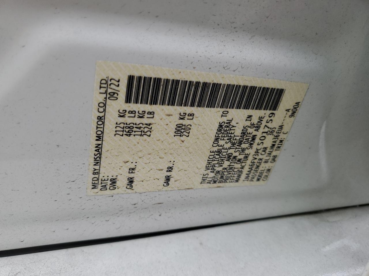 2023 Nissan Maxima VIN 1N4AA6FV3PC501759 Copart auction photo, front end damage thumbnail 12
