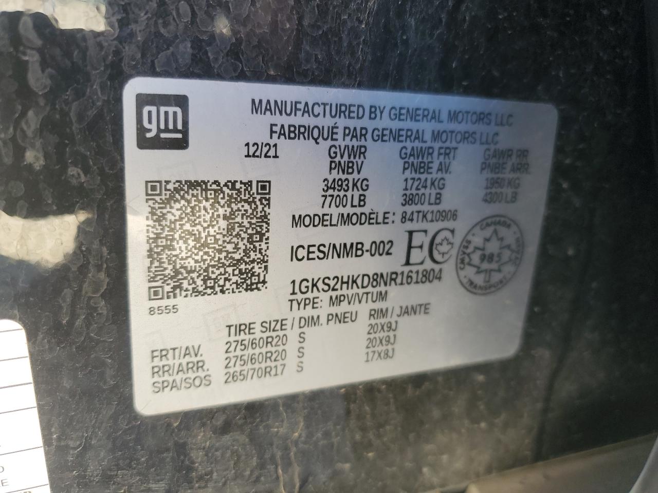2022 GMC Yukon VIN 1GKS2HKD8NR161804 Copart auction photo, front end / side damage thumbnail 15