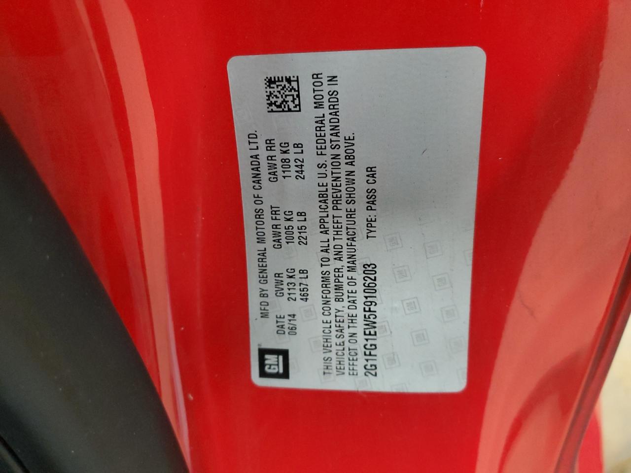 2015 Chevrolet Camaro VIN 2G1FG1EW5F9106203 Copart auction photo, front end / undercarriage damage thumbnail 14