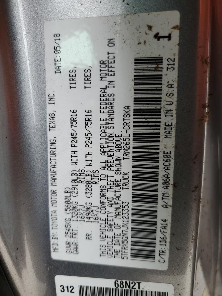 2018 Toyota Tacoma VIN 5TFRX5GN7JX123353 Copart auction photo, rollover damage thumbnail 13