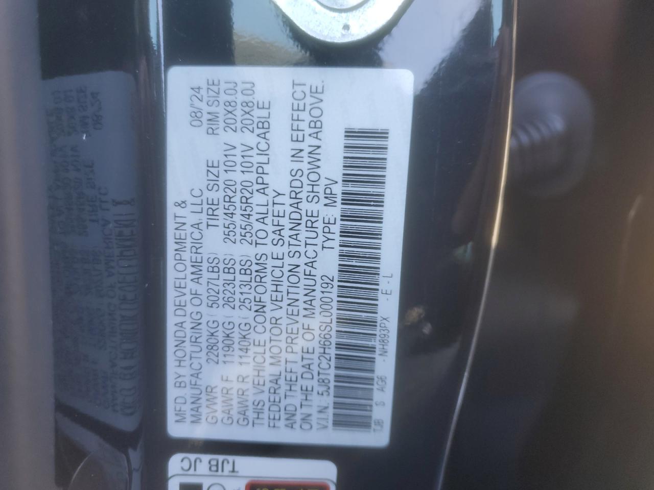 2025 Acura RDX VIN 5J8TC2H66SL000192 Copart auction photo, side / front end damage thumbnail 13