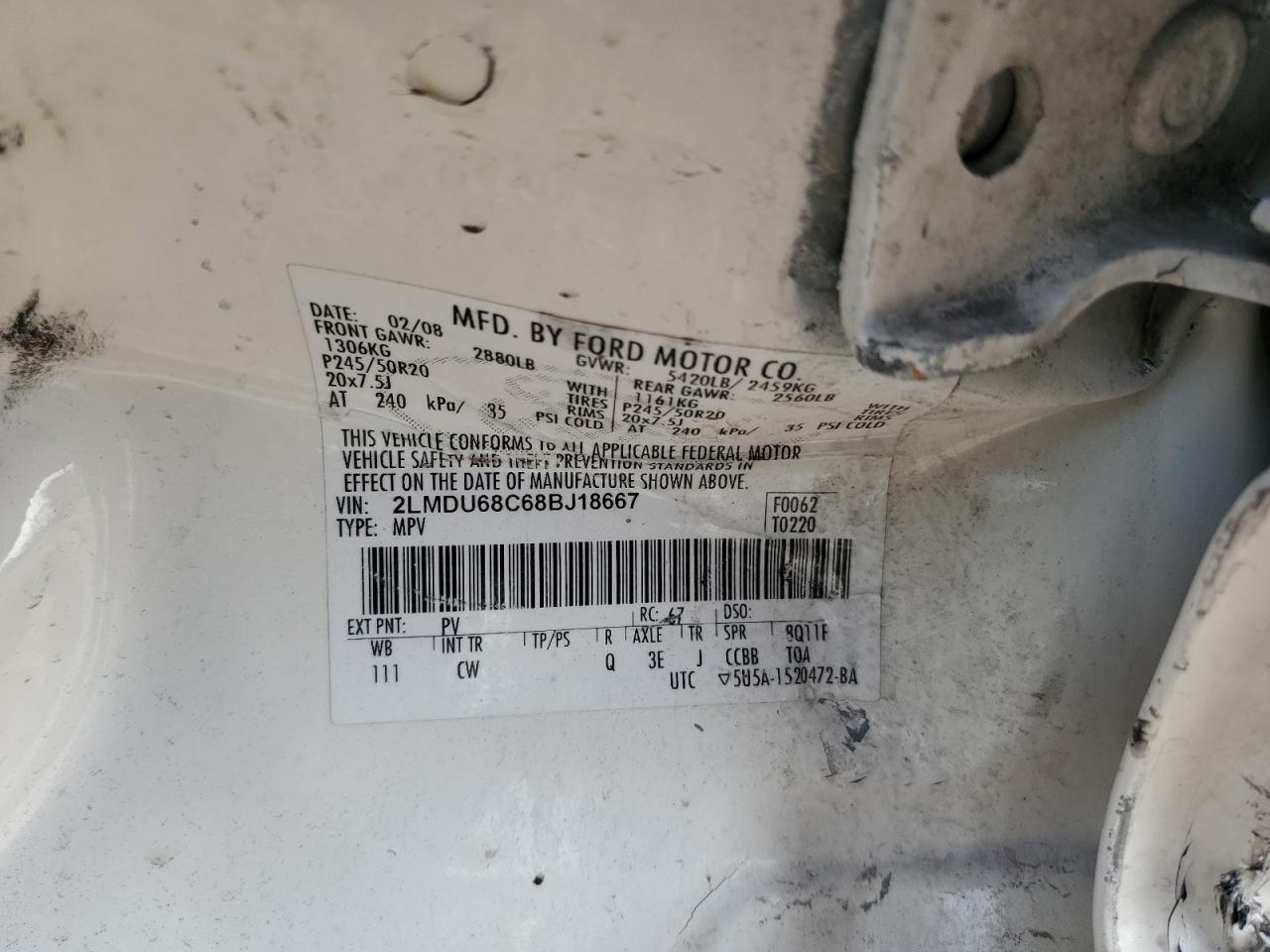 2008 Lincoln MKX VIN 2LMDU68C68BJ18667 Copart auction photo, side damage thumbnail 14