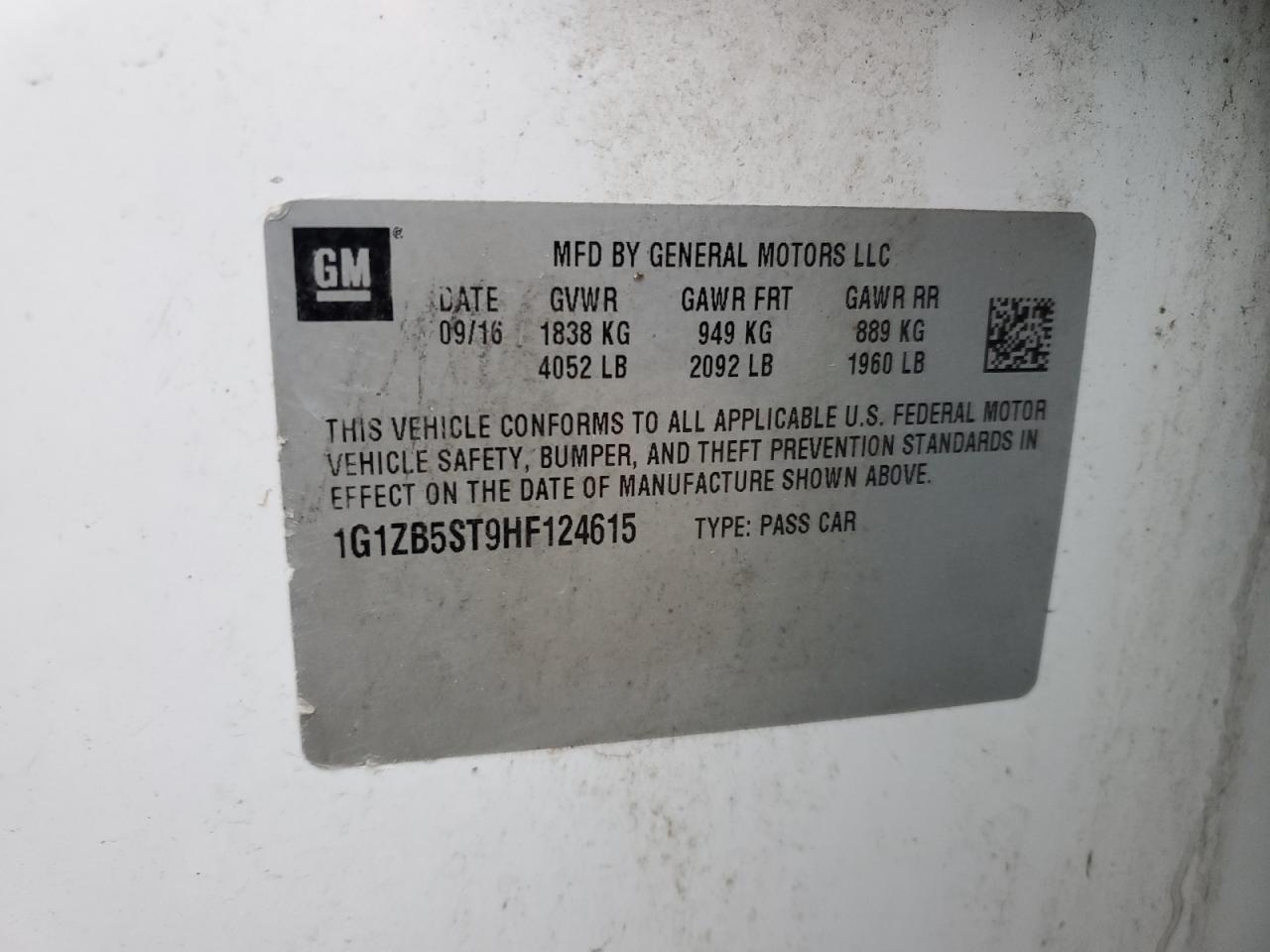 2017 Chevrolet Malibu VIN 1G1ZB5ST9HF124615 Copart auction photo, hail / minor dent/scratches damage thumbnail 12