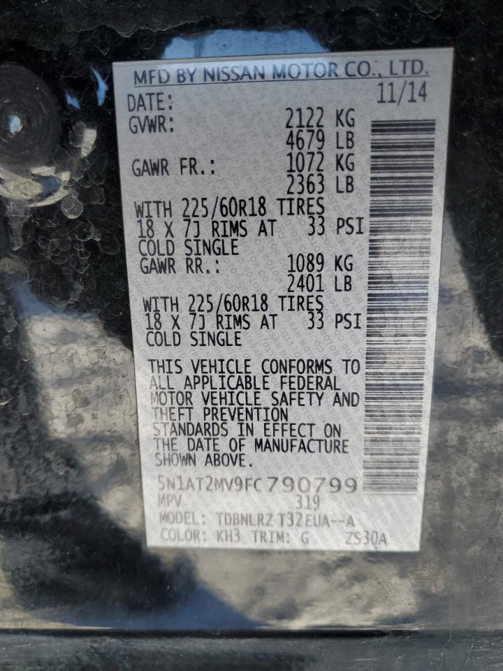 2015 Nissan Rogue VIN 5N1AT2MV9FC790799 Copart auction photo, front end / all over damage thumbnail 14