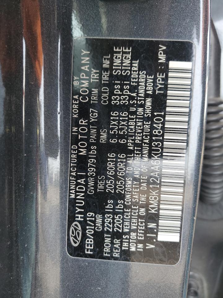 2019 Hyundai Kona VIN KM8K12AA6KU318401 Copart auction photo, front end / stripped damage thumbnail 13