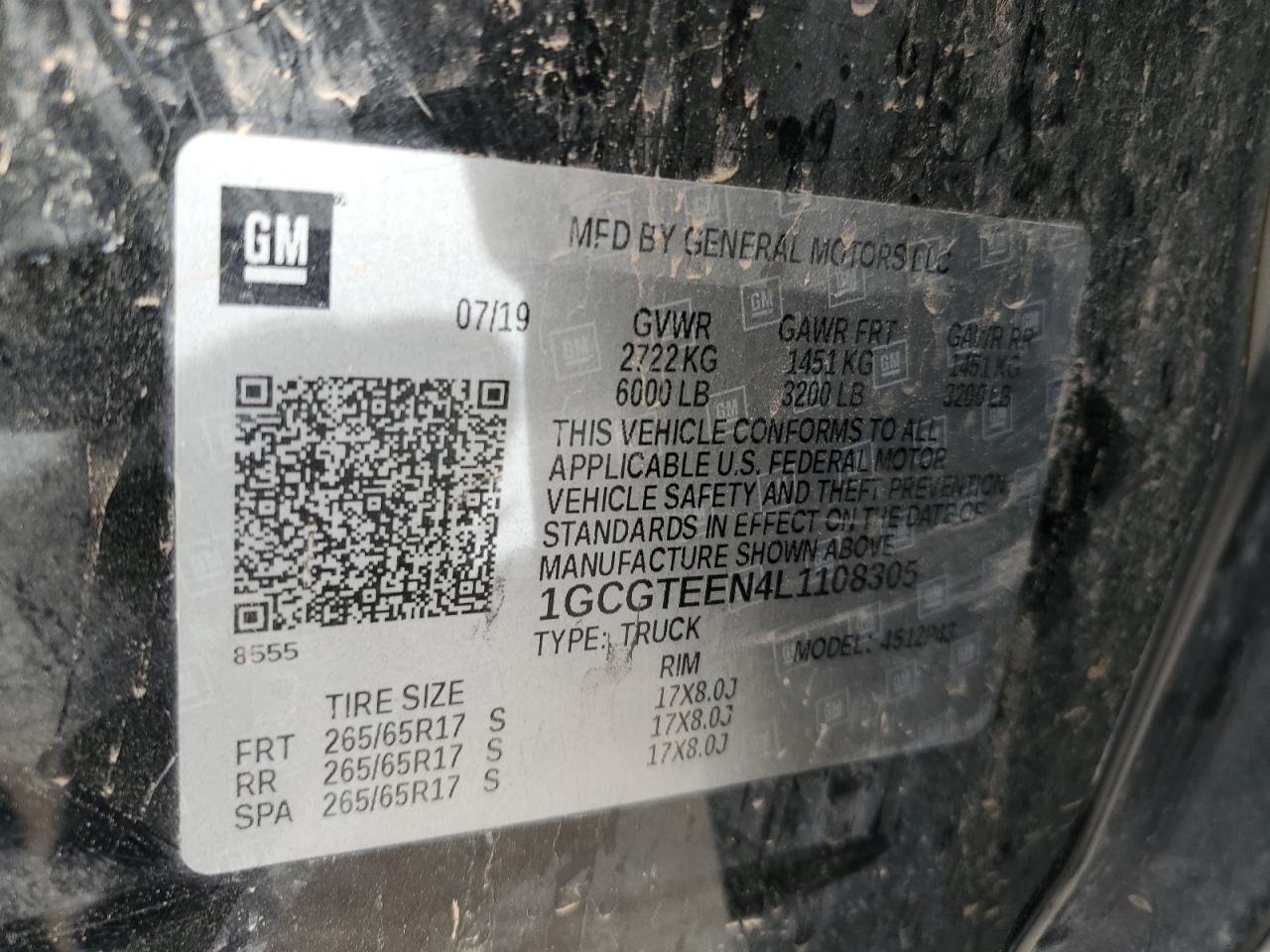 2020 Chevrolet Colorado VIN 1GCGTEEN4L1108305 Copart auction photo, front end / side damage thumbnail 13