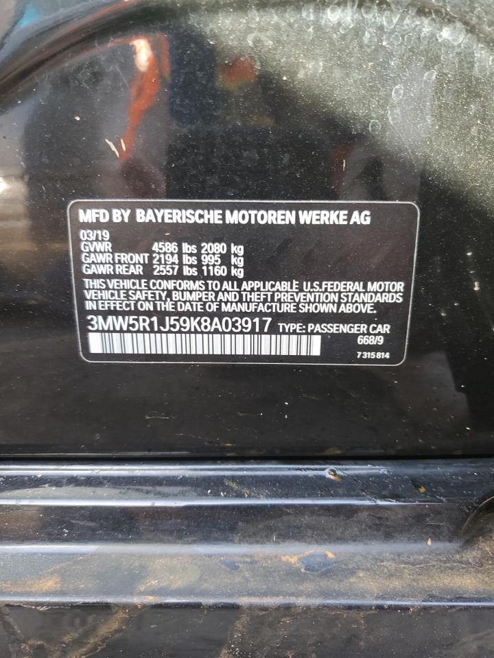 2019 BMW 3er VIN 3MW5R1J59K8A03917 Copart auction photo, water/flood damage thumbnail 13