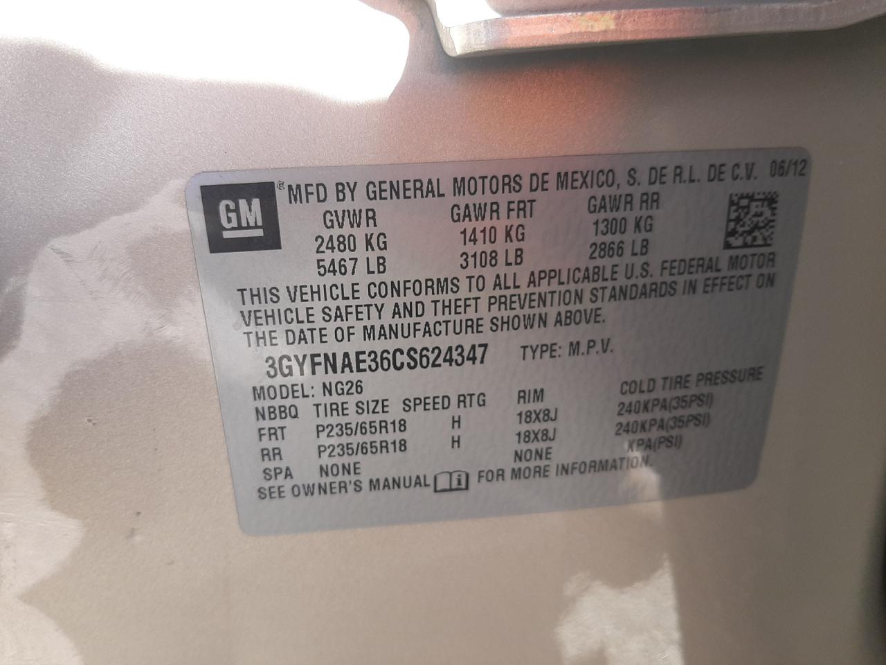 2012 Cadillac SRX VIN 3GYFNAE36CS624347 Copart auction photo, side damage thumbnail 15