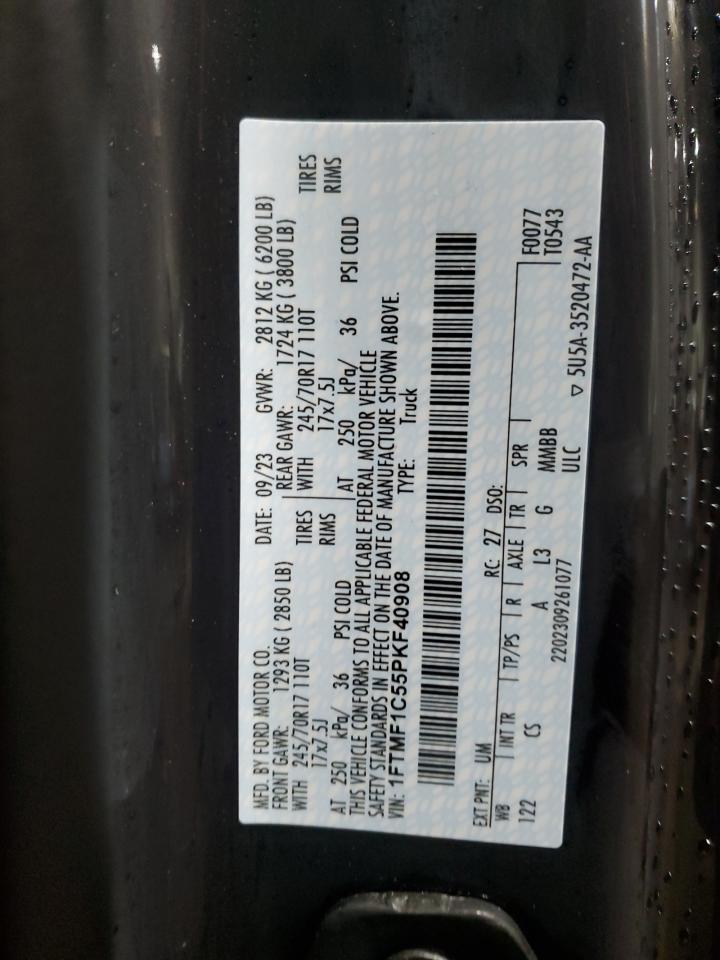 2023 Ford F-150 VIN 1FTMF1C55PKF40908 Copart auction photo, front end damage thumbnail 12