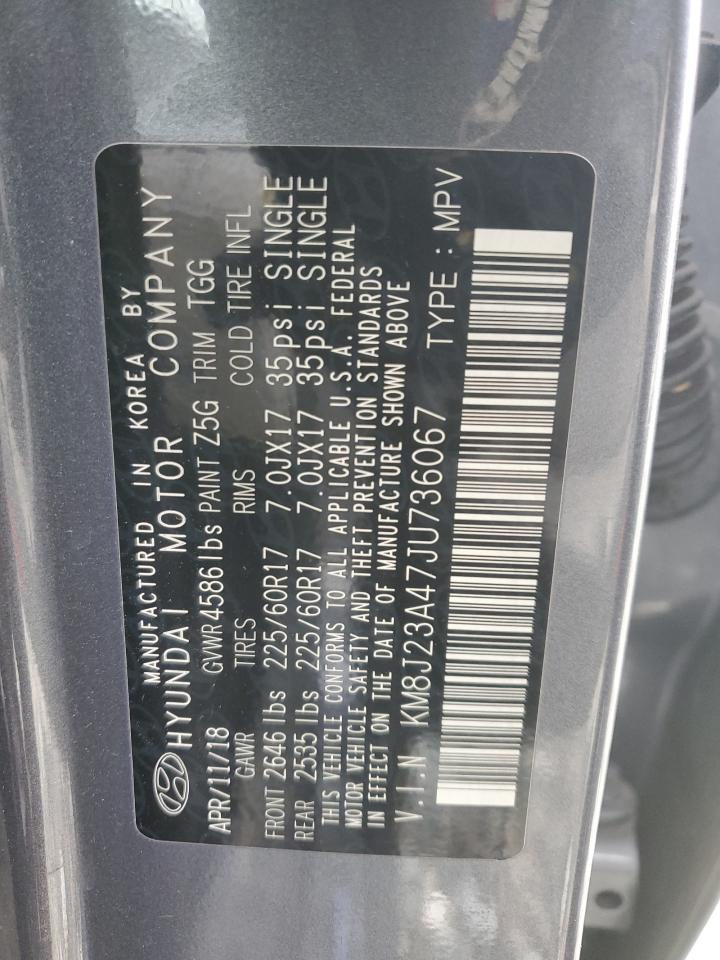 2018 Hyundai Tucson VIN KM8J23A47JU736067 Copart auction photo, vandalism / side damage thumbnail 13