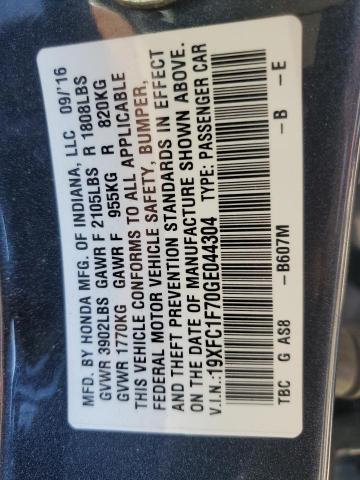 2016 Honda Civic VIN 19XFC1F70GE044304 Copart auction photo, rear end / front end damage thumbnail 13