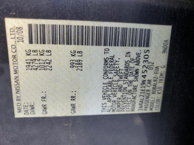 2009 Nissan Altima VIN 1N4AL21E19N452305 Copart auction photo, hail / minor dent/scratches damage thumbnail 12