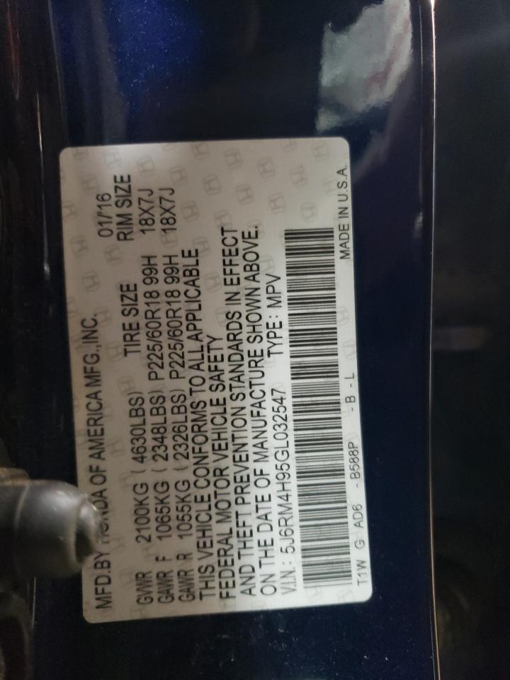 2016 Honda CR-V VIN 5J6RM4H95GL032547 Copart auction photo, rear end / front end damage thumbnail 12