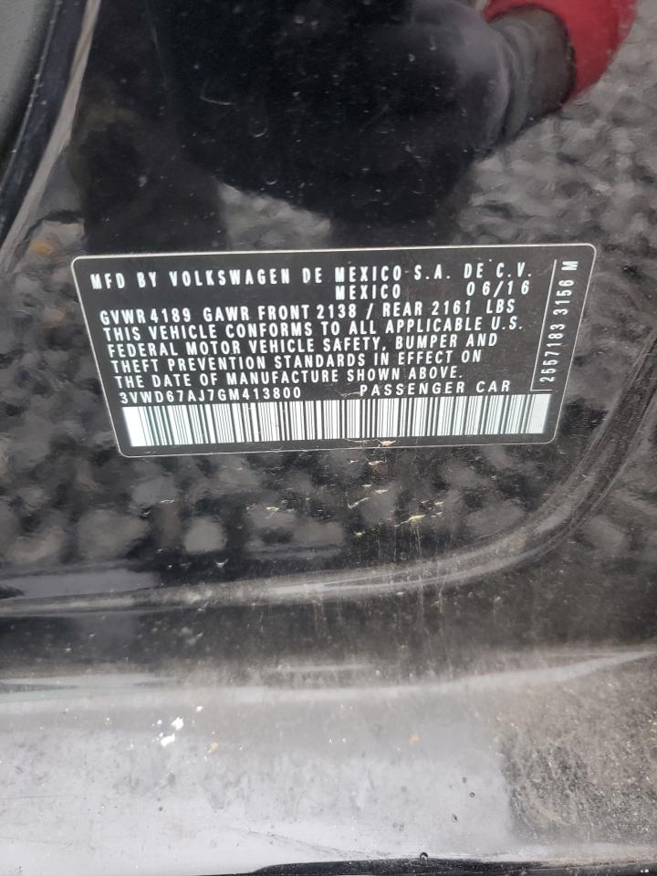 2016 Volkswagen Jetta VIN 3VWD67AJ7GM413800 Copart auction photo, side / front end damage thumbnail 12