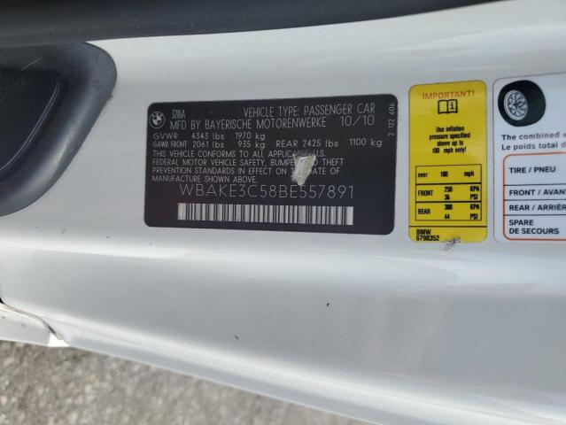 2011 BMW 3er VIN WBAKE3C58BE557891 Copart auction photo, front end / side damage thumbnail 12