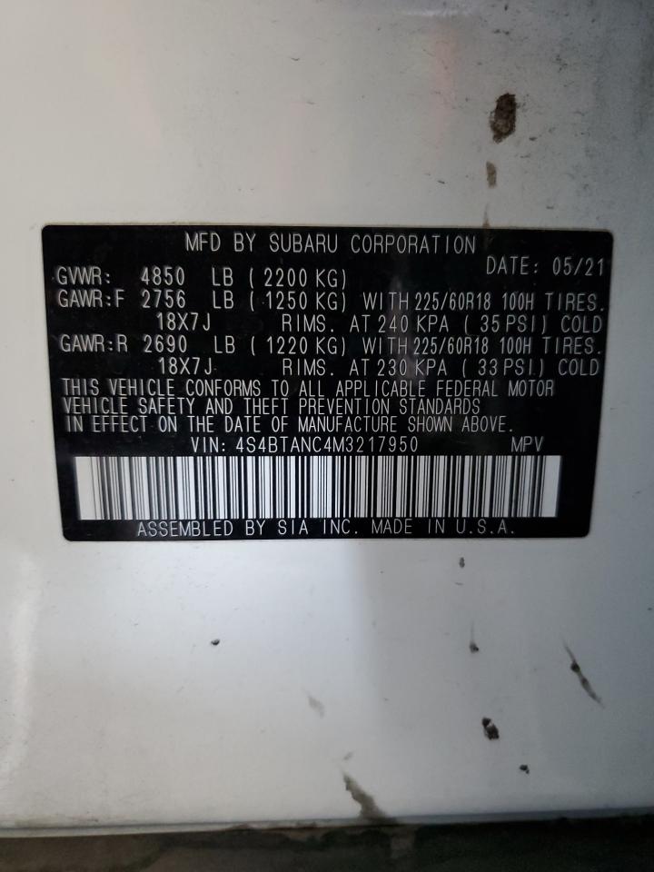 2021 Subaru Outback VIN 4S4BTANC4M3217950 Copart auction photo, front end damage thumbnail 12