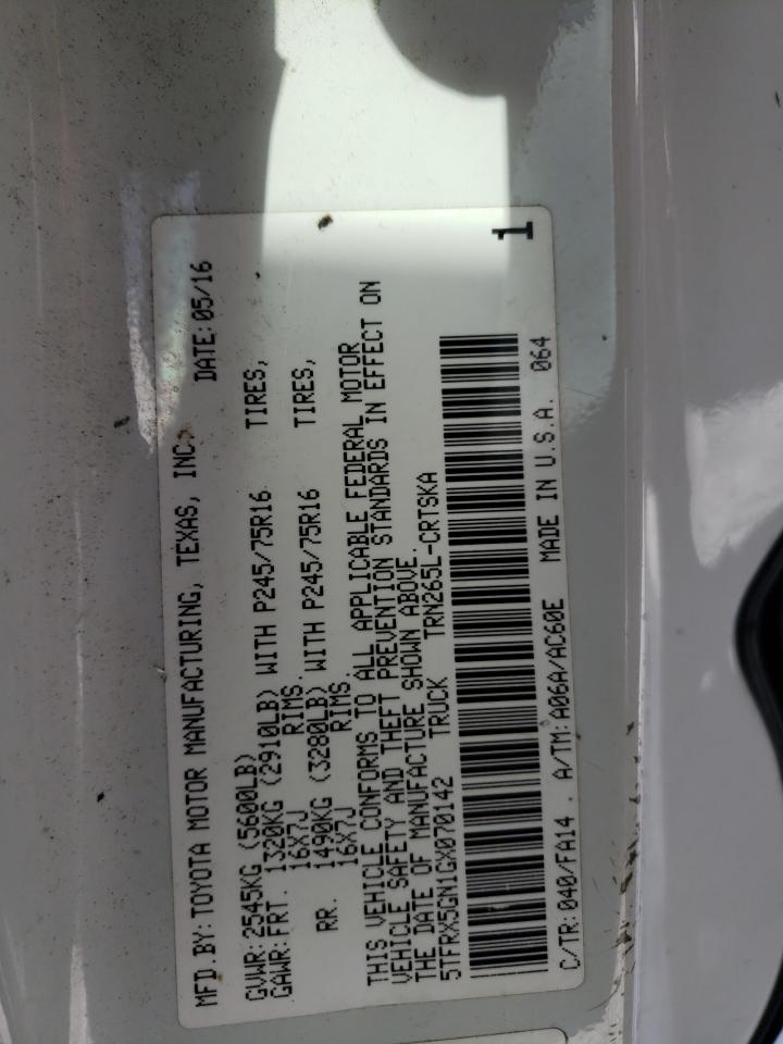 2016 Toyota Tacoma VIN 5TFRX5GN1GX070142 Copart auction photo, normal wear / front end damage thumbnail 12