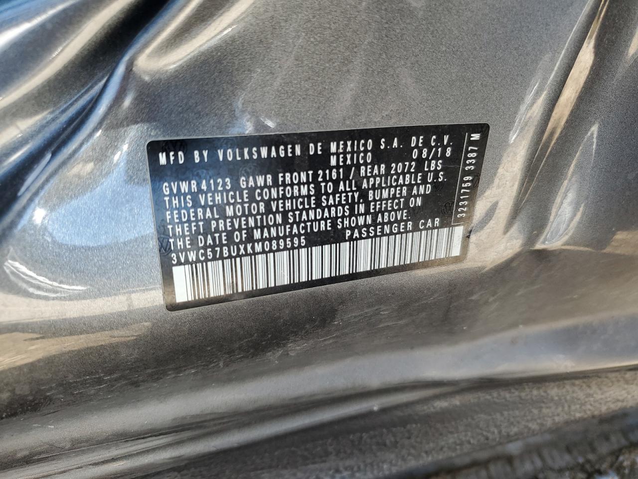 2019 Volkswagen Jetta VIN 3VWC57BUXKM089595 Copart auction photo, side / front end damage thumbnail 12